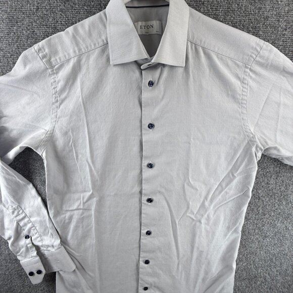 Eton Convertible Cuff Signature Twill Slim Cotton 15.5 Gray Mens Premium Office - Picture 2 of 15